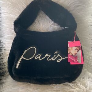 NEW! NWT PARIS HILTON Faux Fur Forever Fur Baguette Bag Black